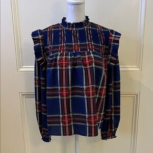 Sugarlips Blue and Red Checkered Ruffle Blouse